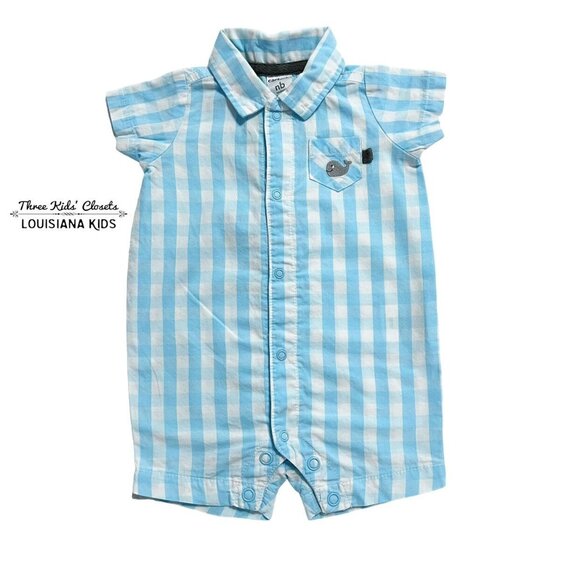 Carter's Other - Carter's NB Newborn Light Blue Gingham Plaid Romper